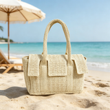 French-style delicate ruffled handwoven tote bag, perfect for summer commuting and vacation.