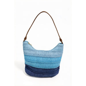 Retro three-color gradient woven tote bag, a versatile straw shoulder bag perfect for summer commuting and vacations.