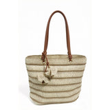 Retro-style striped straw tote bag, suitable for both commuting and vacation, fresh and retro, large capacity shoulder bag, natural straw woven bag.