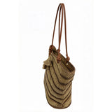 Retro-style striped straw tote bag, suitable for both commuting and vacation, fresh and retro, large capacity shoulder bag, natural straw woven bag.