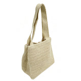 Simple and practical leather buckle woven shoulder bag; versatile straw tote bag for summer vacations.