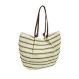 Striped woven tote bag, large capacity, perfect for summer commuting, vacation, and beach use.