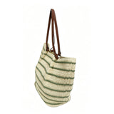 Striped woven tote bag, large capacity, perfect for summer commuting, vacation, and beach use.