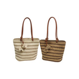 Retro-style striped straw tote bag, suitable for both commuting and vacation, fresh and retro, large capacity shoulder bag, natural straw woven bag.