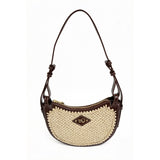 Retro half-moon shaped woven shoulder bag, a versatile straw underarm bag perfect for summer commuting and vacations.