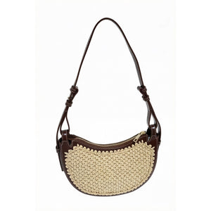 Retro half-moon shaped woven shoulder bag, a versatile straw underarm bag perfect for summer commuting and vacations.