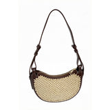 Retro half-moon shaped woven shoulder bag, a versatile straw underarm bag perfect for summer commuting and vacations.
