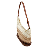 Retro three-color gradient woven tote bag, a versatile straw shoulder bag perfect for summer commuting and vacations.