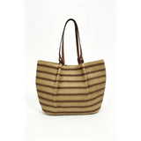 Striped woven tote bag, large capacity, perfect for summer commuting, vacation, and beach use.