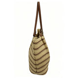 Striped woven tote bag, large capacity, perfect for summer commuting, vacation, and beach use.