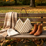 Beaded striped straw tote bag, French resort style, unique beaded strap design, large capacity V-shaped open shoulder bag.